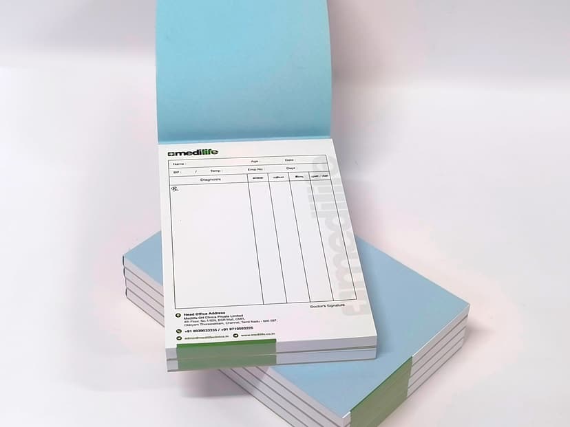 Custom A5 prescription pad for Clinic showing clean layout