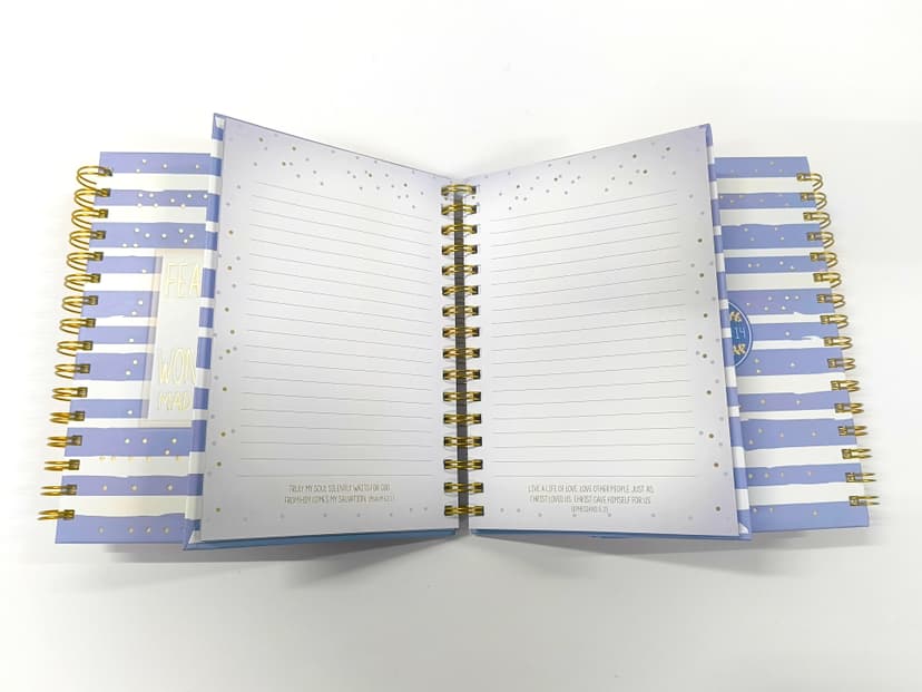 Full flat spread of the journal showing lay-flat wire binding capability.