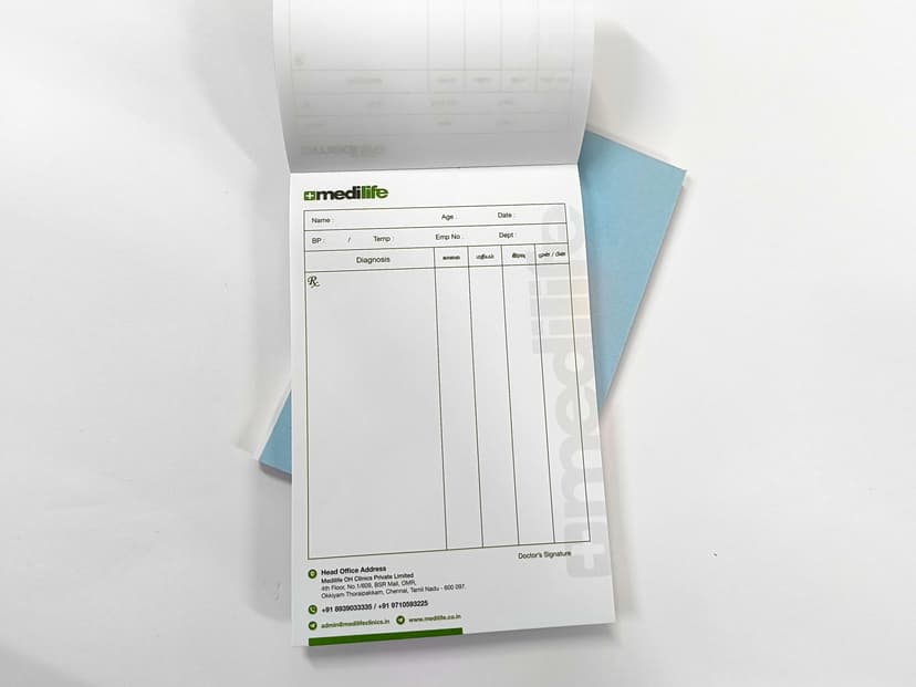 Flat top-down view of the prescription pad layout