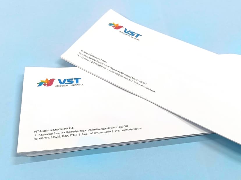 Close-up of the VST logo printed on the envelope showcasing color vibrance.